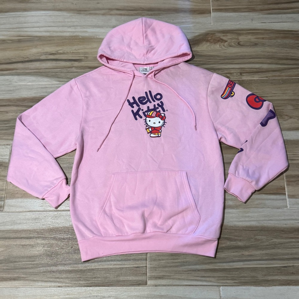 Sanrio Hello Kitty Skateboarding Pink Hoodie Graphic‎ Fleece Pullover Size M